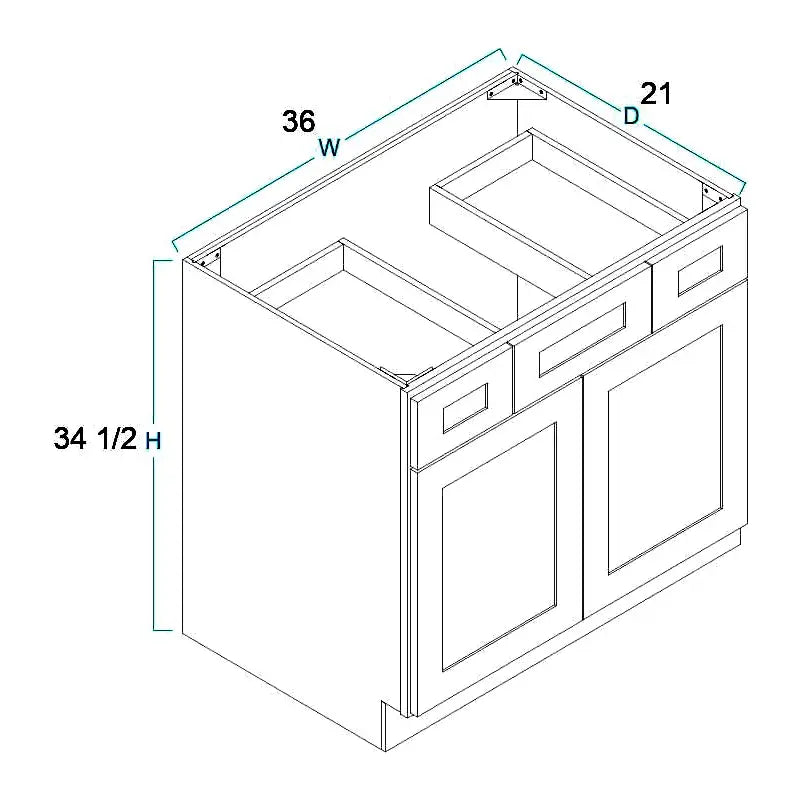 Vanity Base Cabinet - 36"W X 34 1/2"H X 21"D