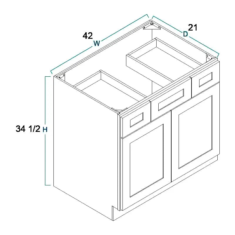 Vanity Sink Base Cabinet with Drawers - 42"W X 34 1/2"H X 21"D