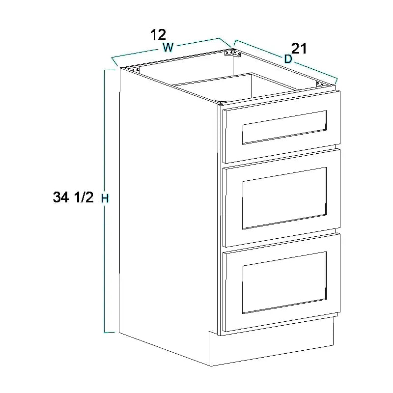 Vanity Drawer Base Cabinet - 12"W X 34 1/2"H X 21"D